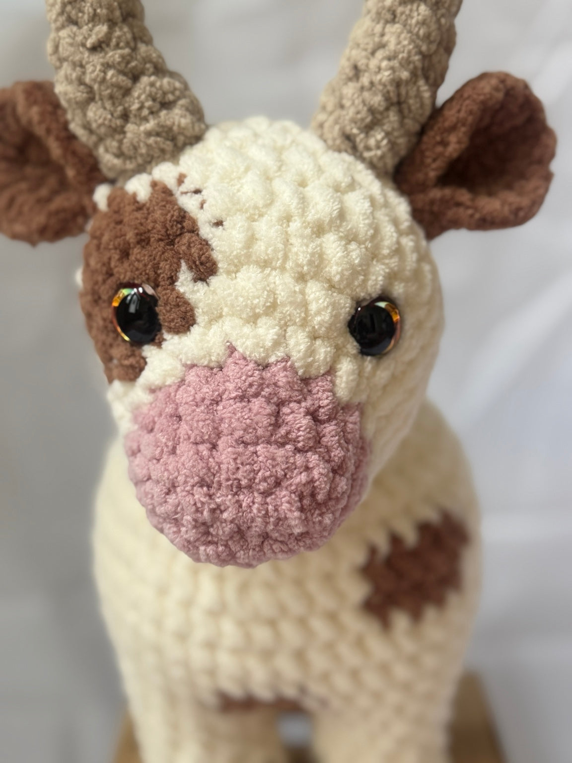 Chubby Cow Stuffy handmade crochet cow close-up