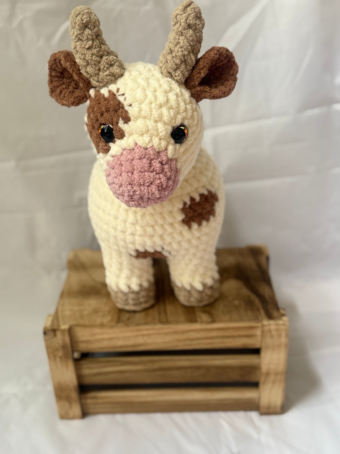 Chubby Cow Stuffy handmade crochet cow front view