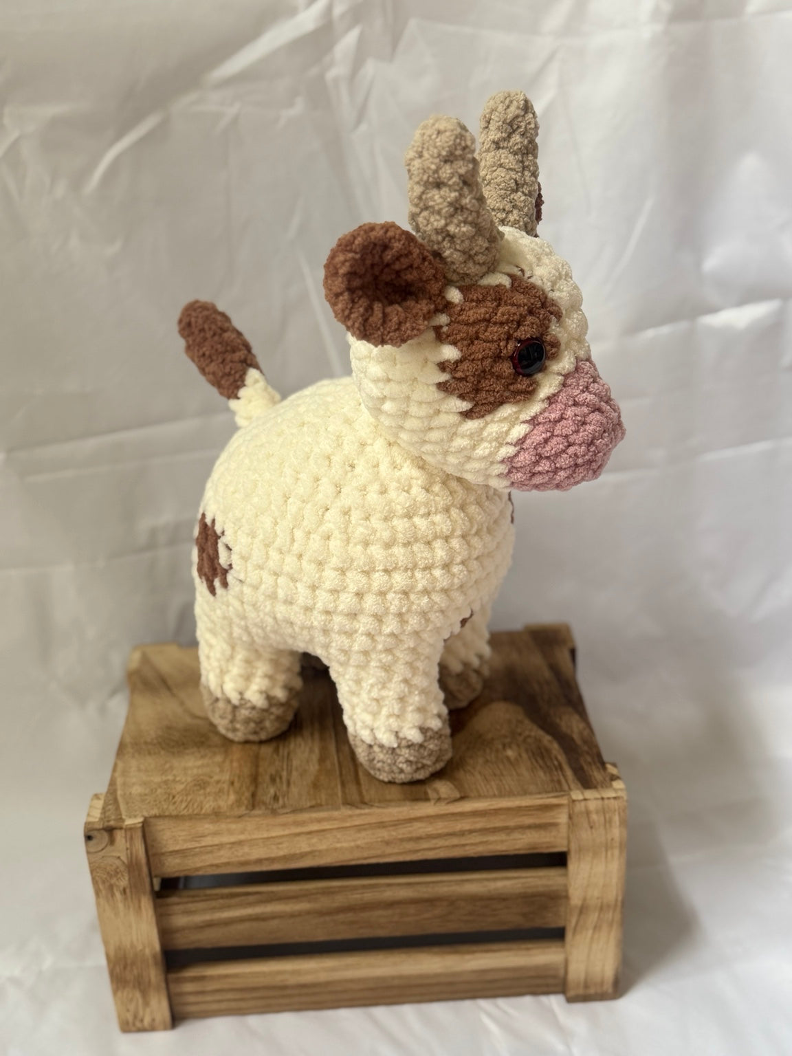 Chubby Cow Stuffy handmade crochet cow angled view