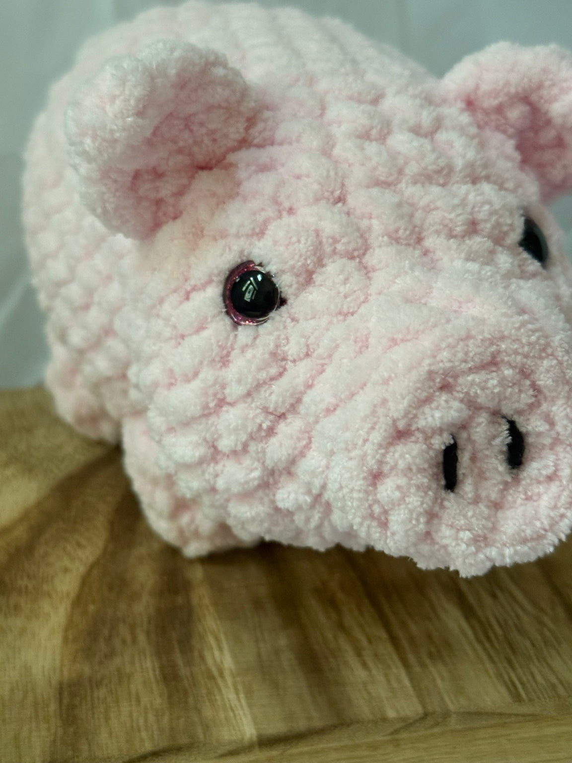 Piggy Stuffy handmade crochet pig close-up